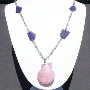 Handmade Lavender Sea Glass with Pecten Seashell